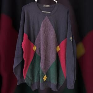 Vintage Jaeger GB 100% Lambswool Jumper Mens Crew Argyle Sweater Britain XL -2XL